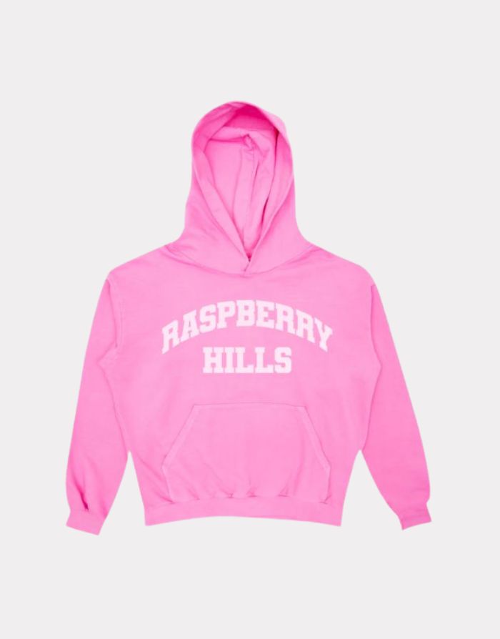 Raspberry Hills White Logo Hoodie Pink Raspberry Hills White Logo Hoodie Pink