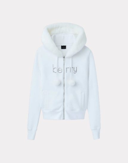 Raspberry Hills White Pom Pom Zip Up Hoodie