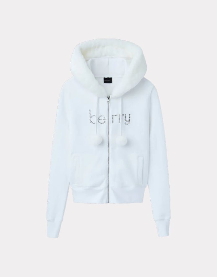 Raspberry Hills White Pom Pom Zip Up Hoodie Raspberry Hills White Pom Pom Zip Up Hoodie