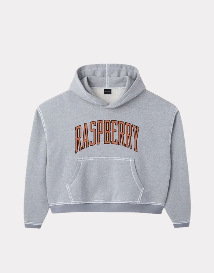 Raspberry Logo Print Contrast Stitch Hoodie Raspberry Logo Print Contrast Stitch Hoodie